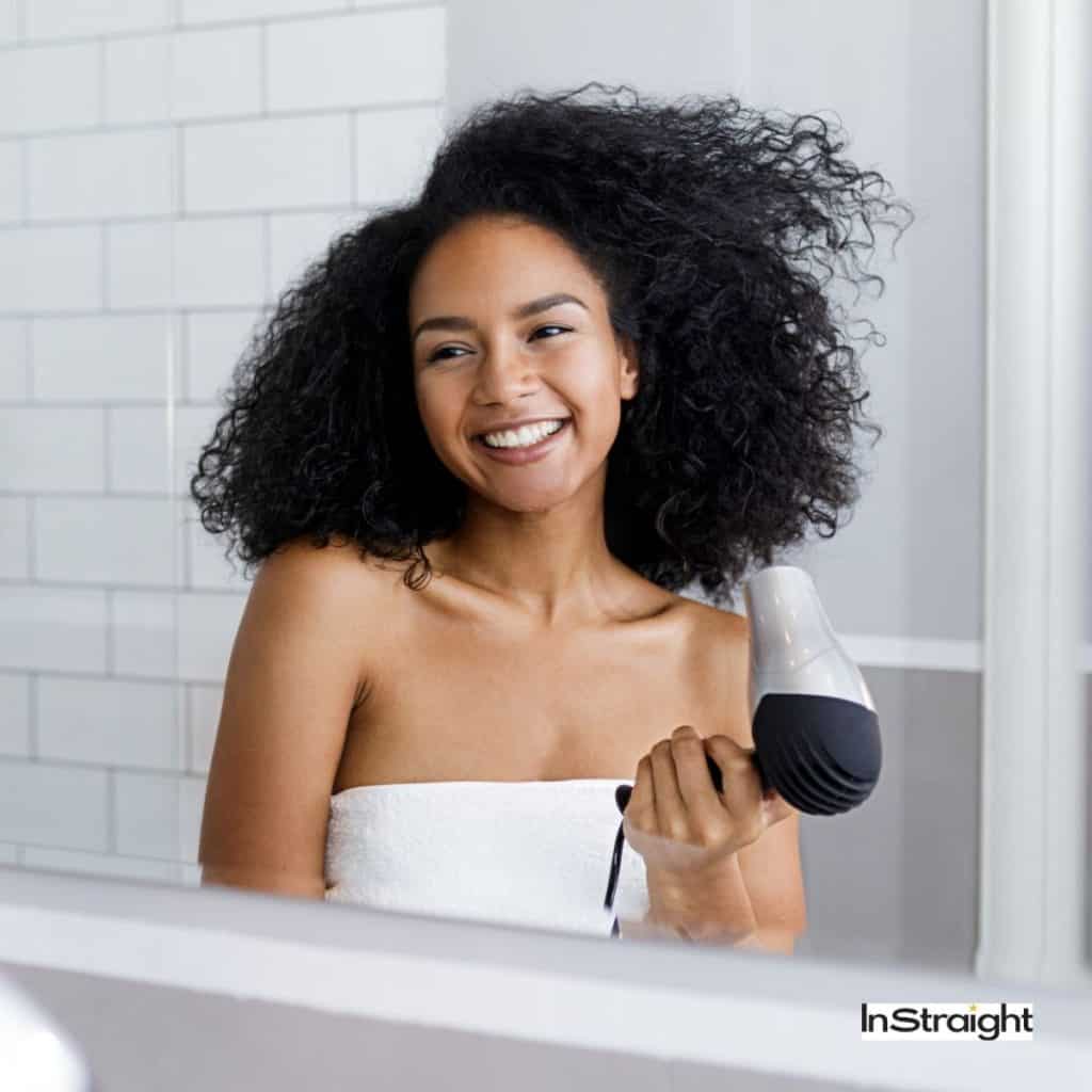 lady with big curly hair